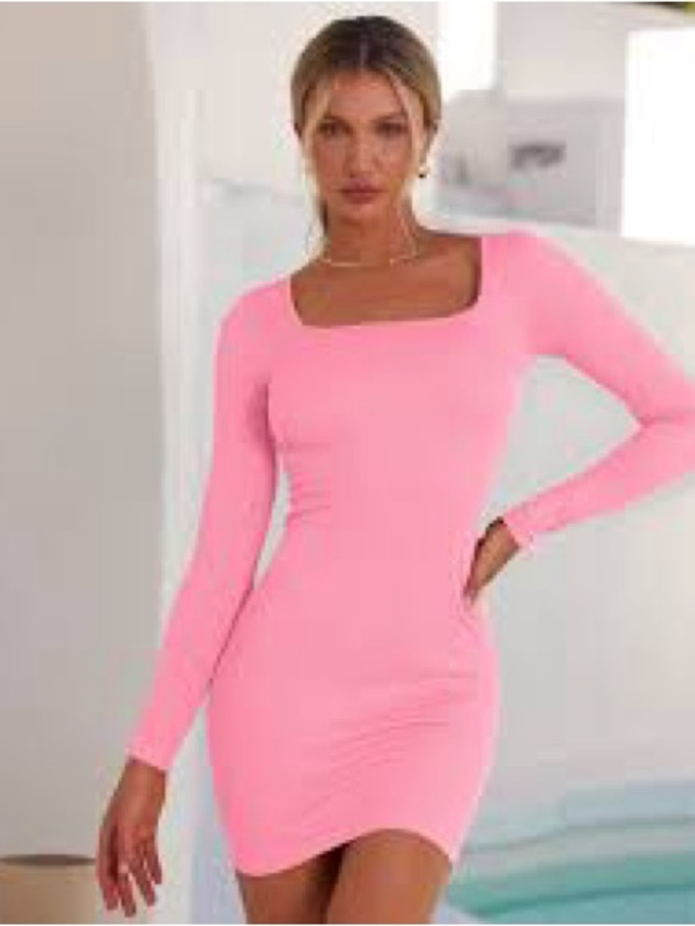 Sold - Women's Square-Neck Long Sleeve Bodycon Dress in Pink